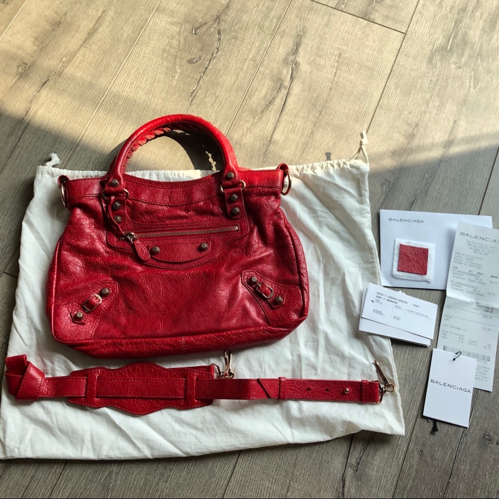 Balenciaga Giant 12 Rose Gold Town Bag Red